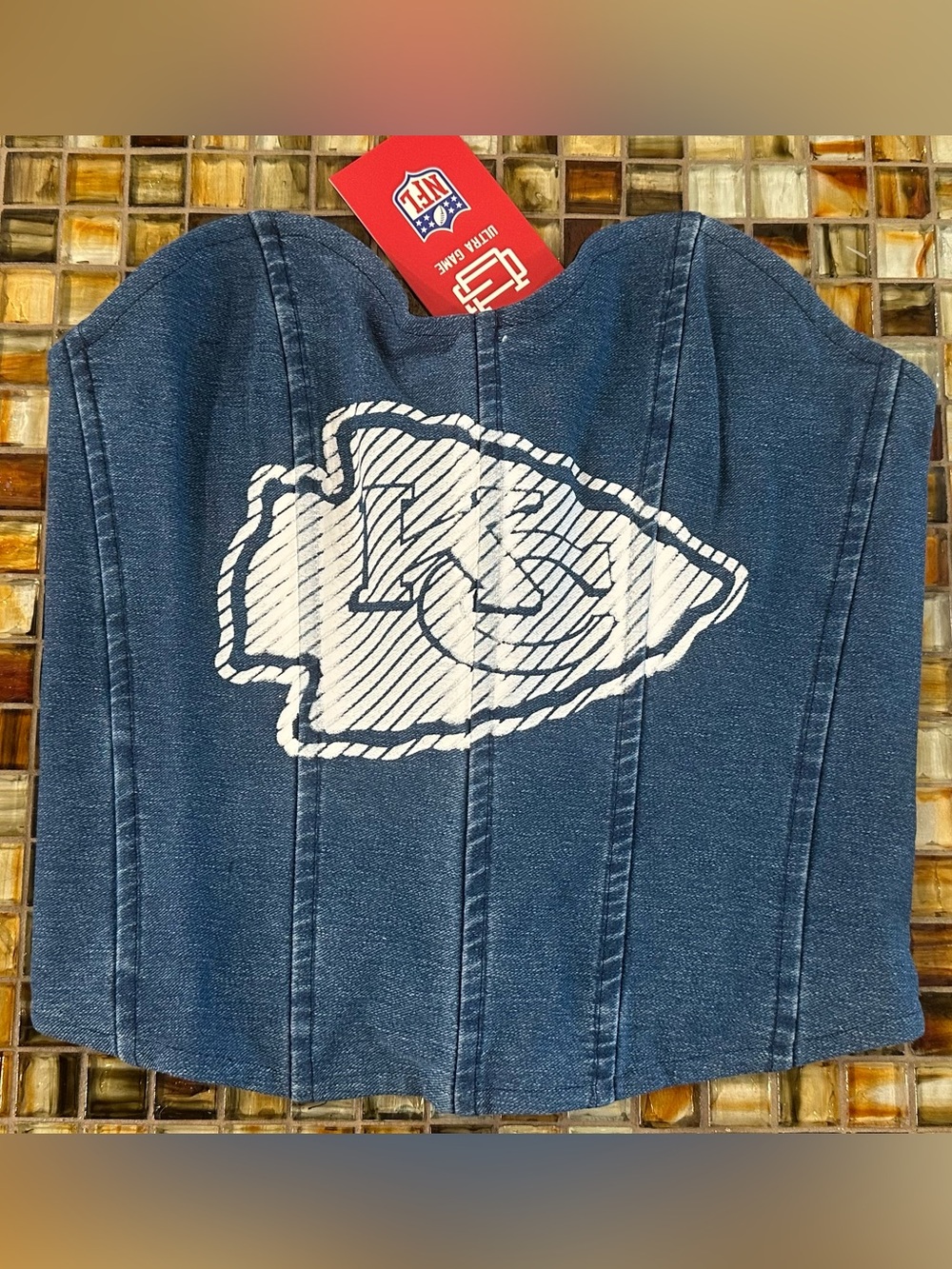 NWT Women’s Kansas City Chiefs Denim Corset Top~Med~Ultra Game~Lace Up Back~$40